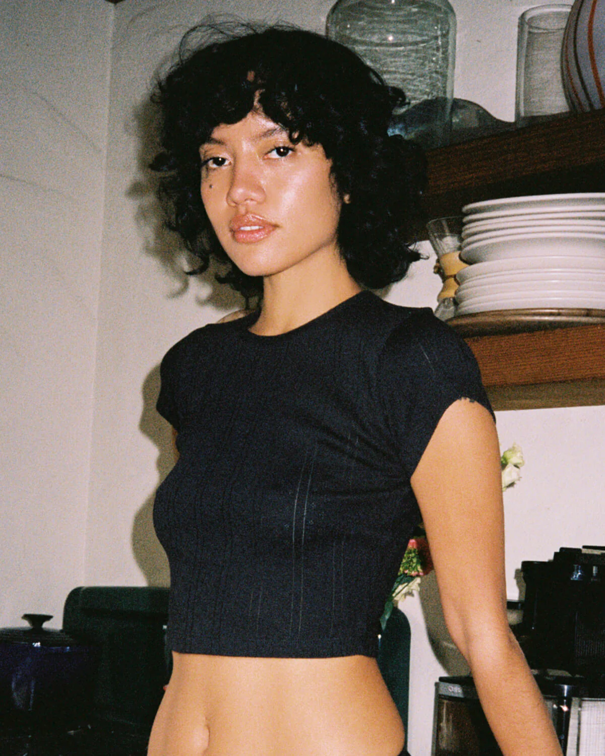 The Crop Baby Tee: Black Pointelle - Image 2