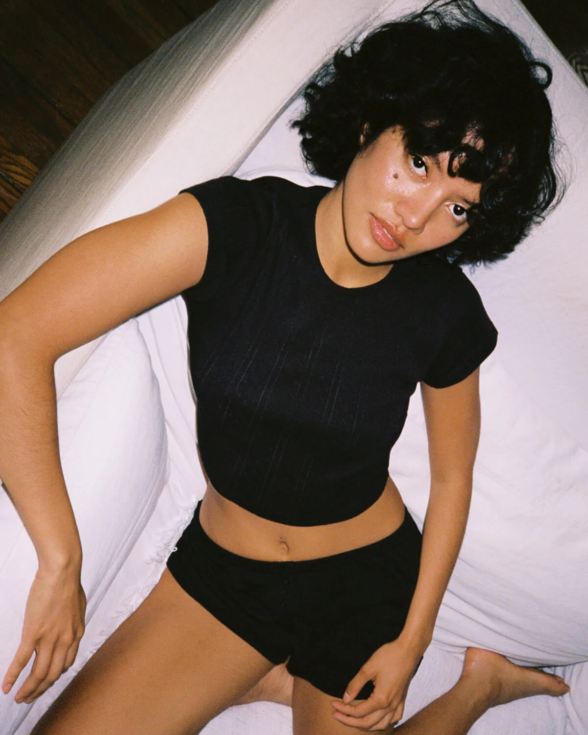 The Crop Baby Tee: Black Pointelle - Image 4