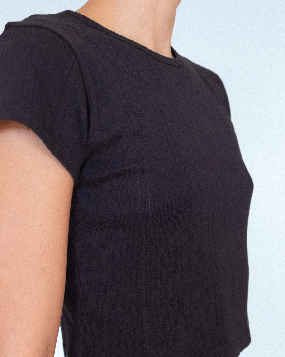 The Crop Baby Tee: Black Pointelle - Image 5