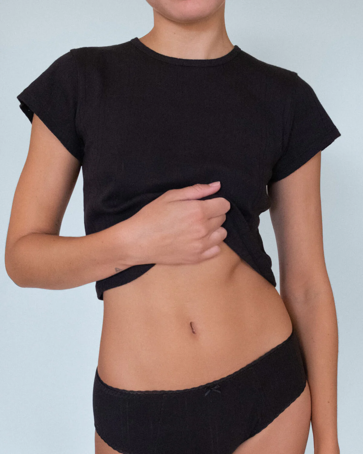 The Crop Baby Tee: Black Pointelle - Image 7