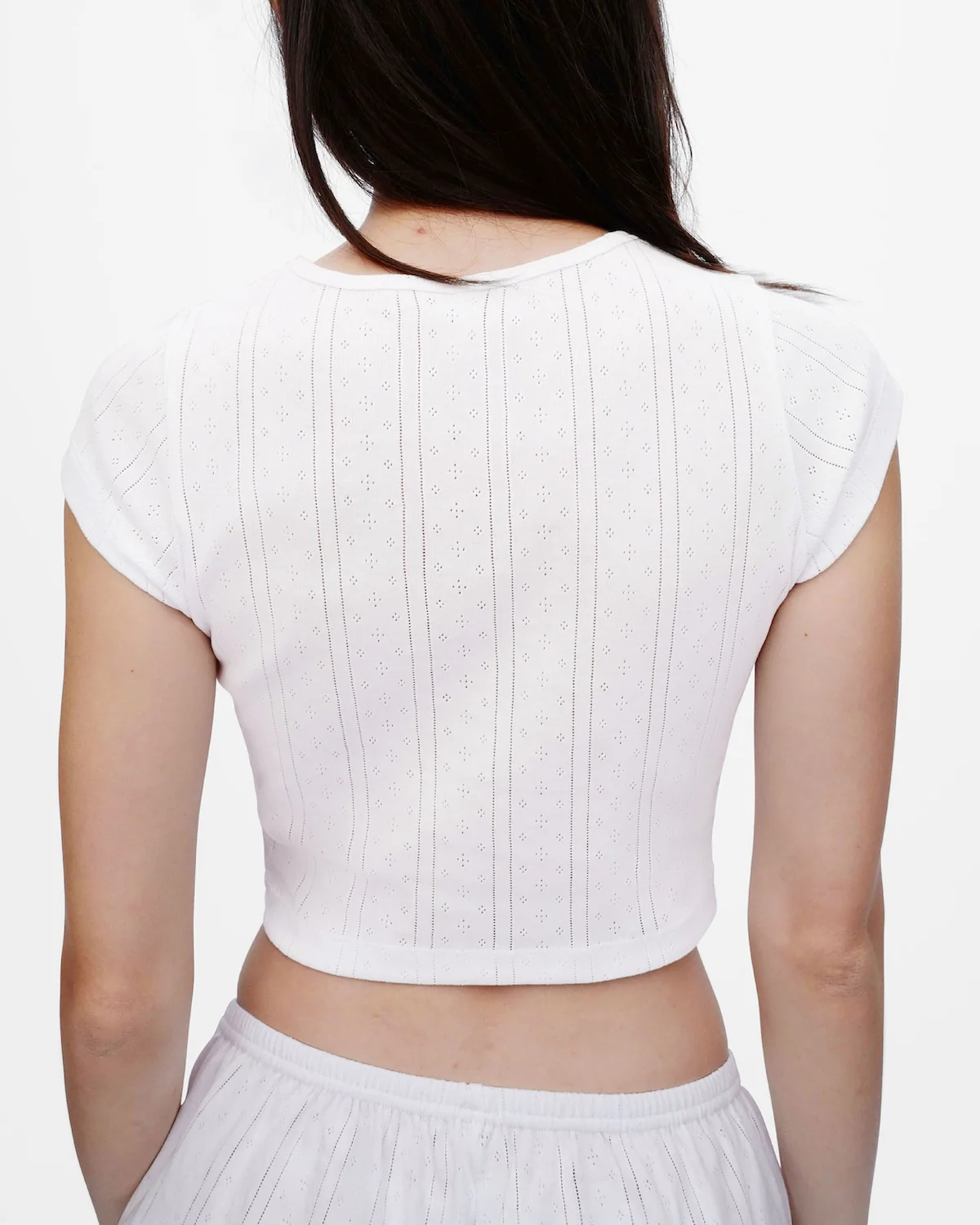 The Crop Baby Tee: White Pointelle - Image 9
