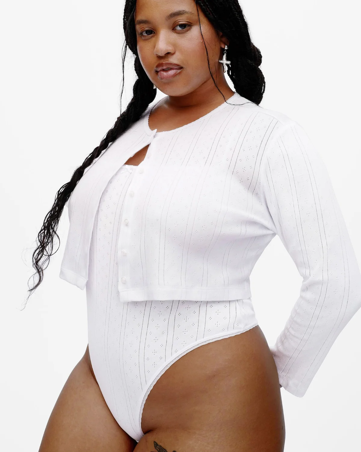 The Crop Cardi: White Pointelle - Image 5