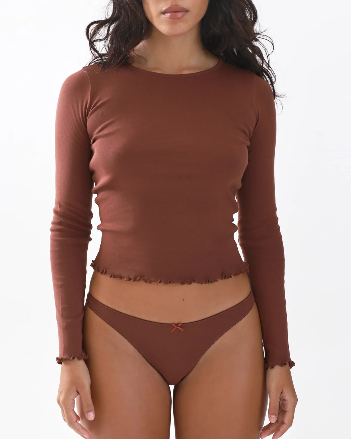The Frilly Long Sleeve: Brown Cotton Jersey - Image 5