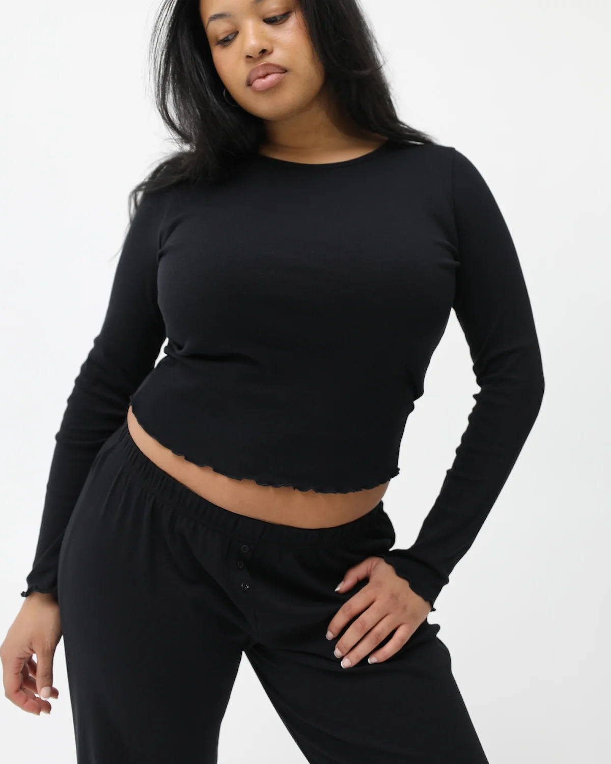 The Frilly Long Sleeve: Black Cotton Jersey - Image 5