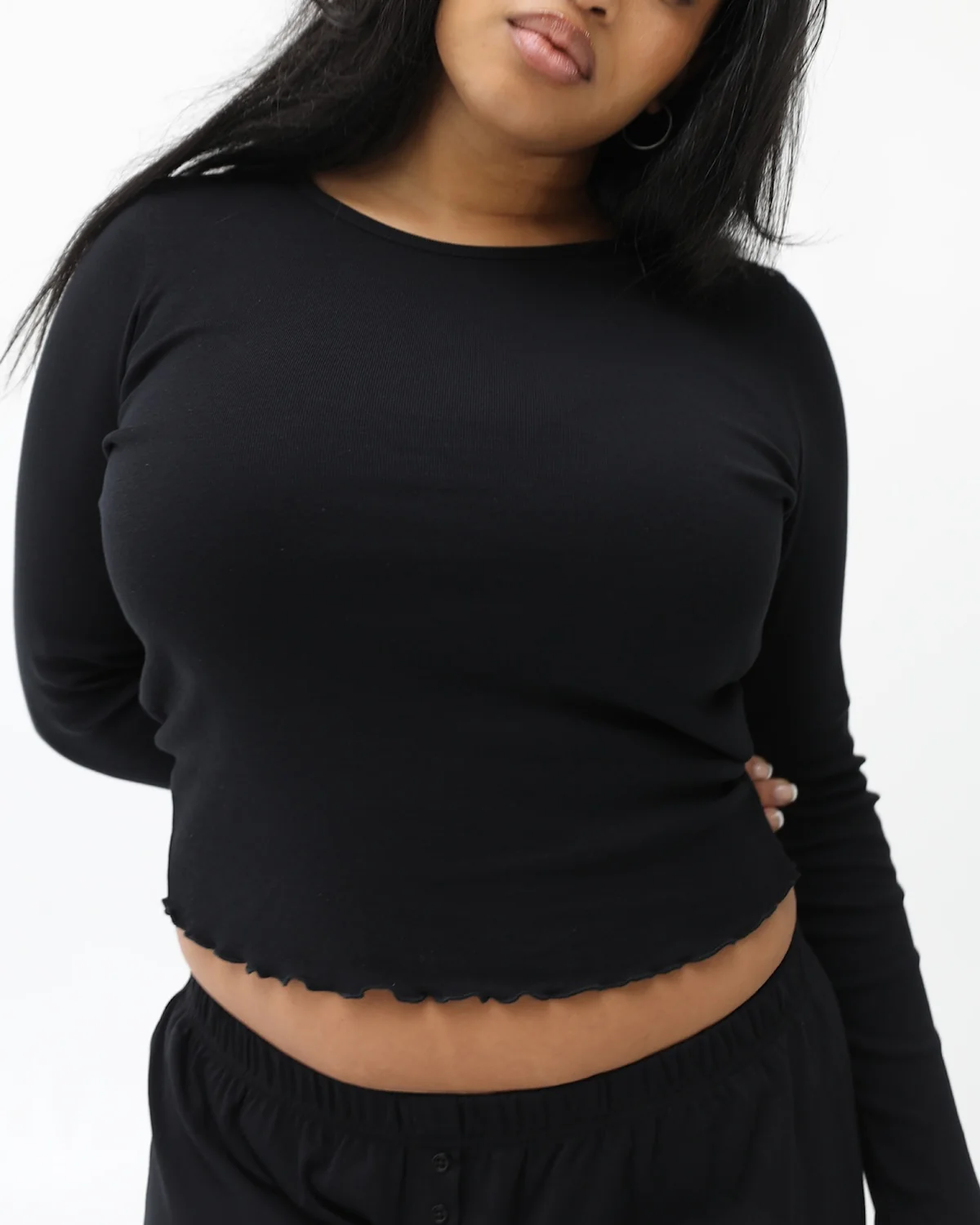 The Frilly Long Sleeve: Black Cotton Jersey - Image 6