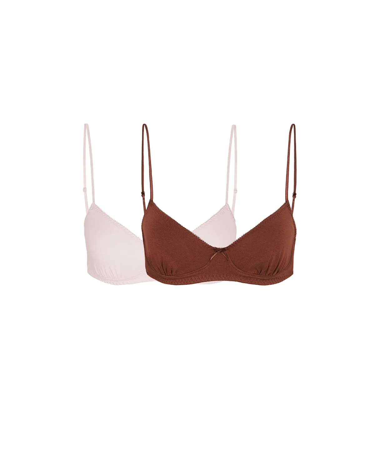 The Petite Bra 2 Pack: Cotton Jersey Baby Pink & Brown - Image 3