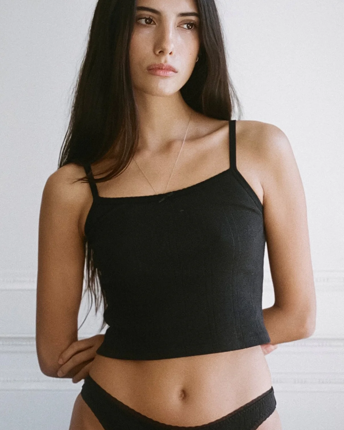The Crop Picot Tank: Black Pointelle - Image 2