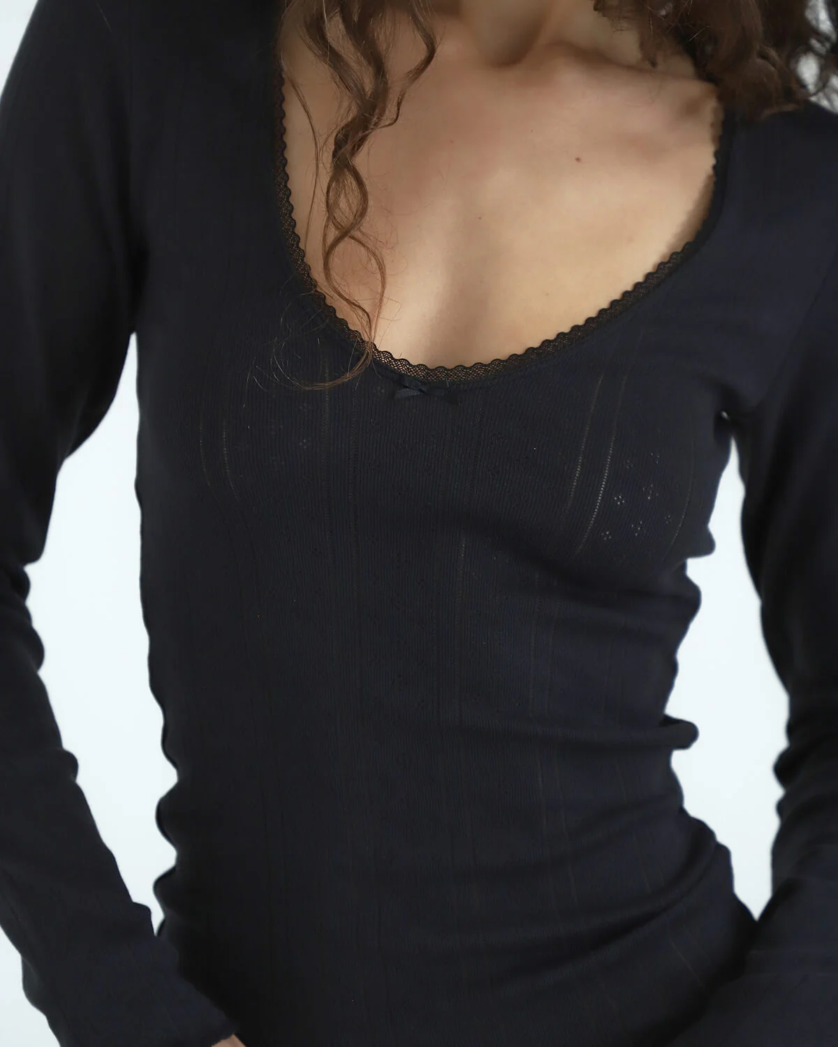 The Scoop Long Sleeve: Black Pointelle - Image 6