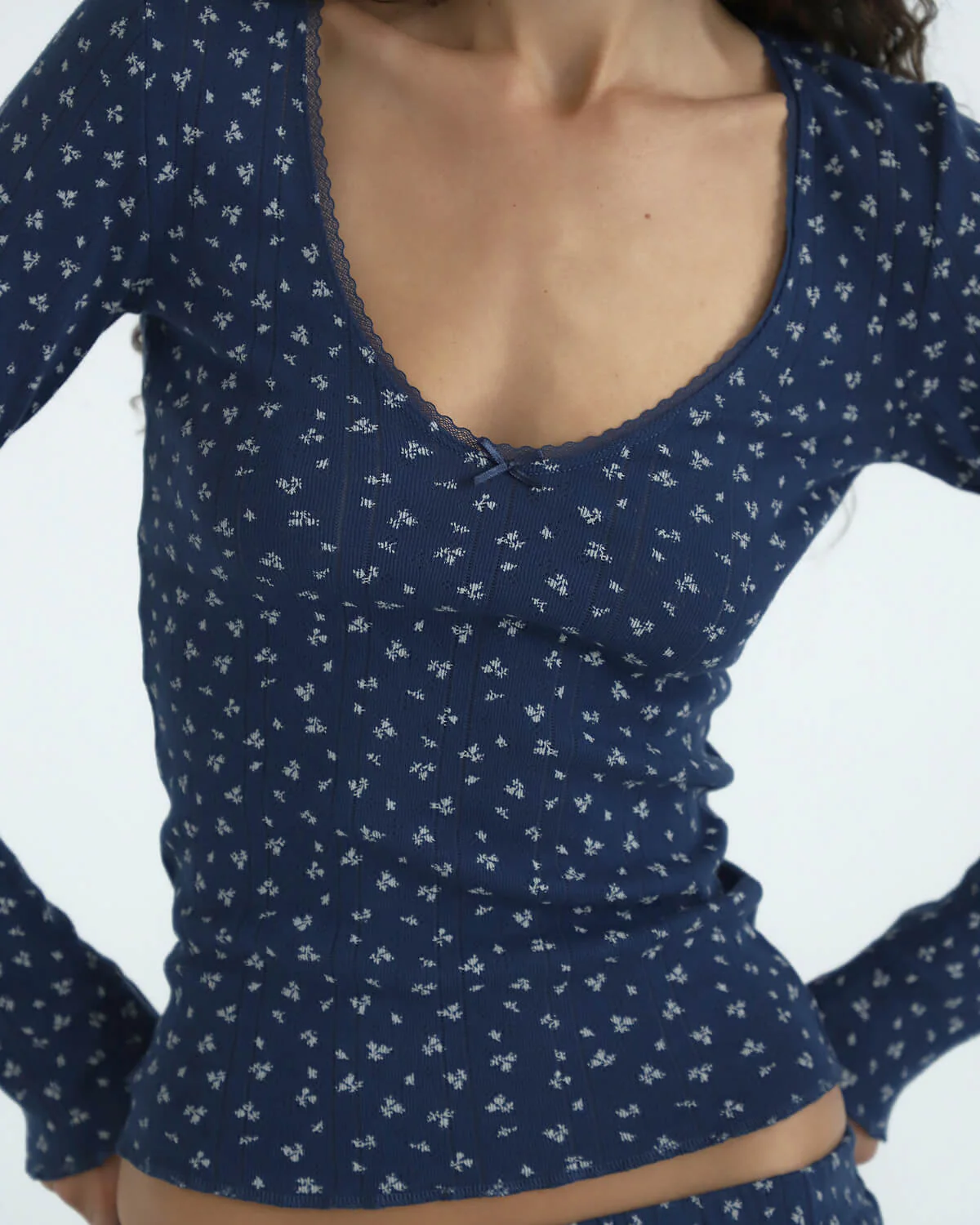 The Scoop Long Sleeve: Midnight Fields Pointelle - Image 5