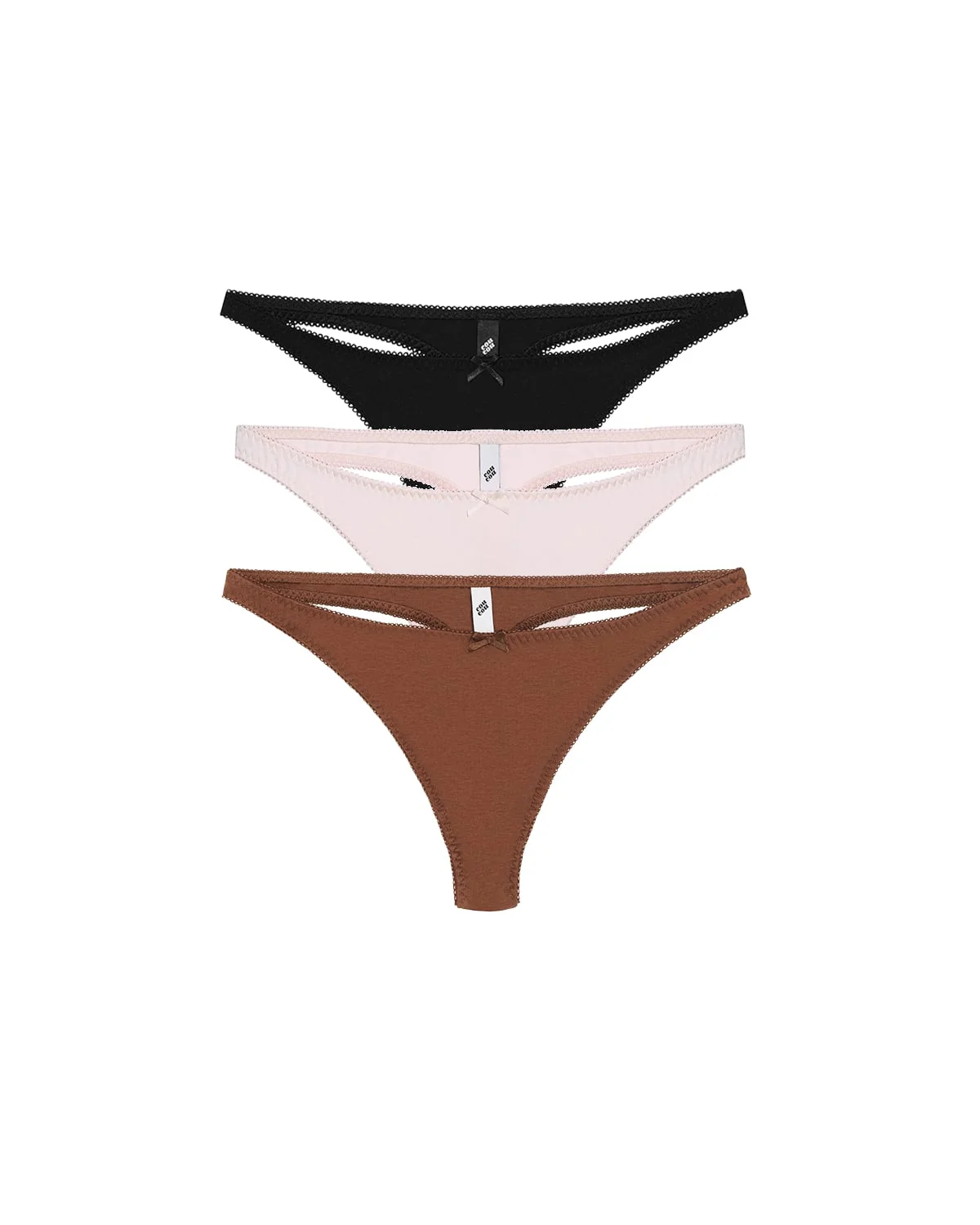 The Thong 3 Pack: Cotton Jersey Brown, Baby Pink, Black - Image 3