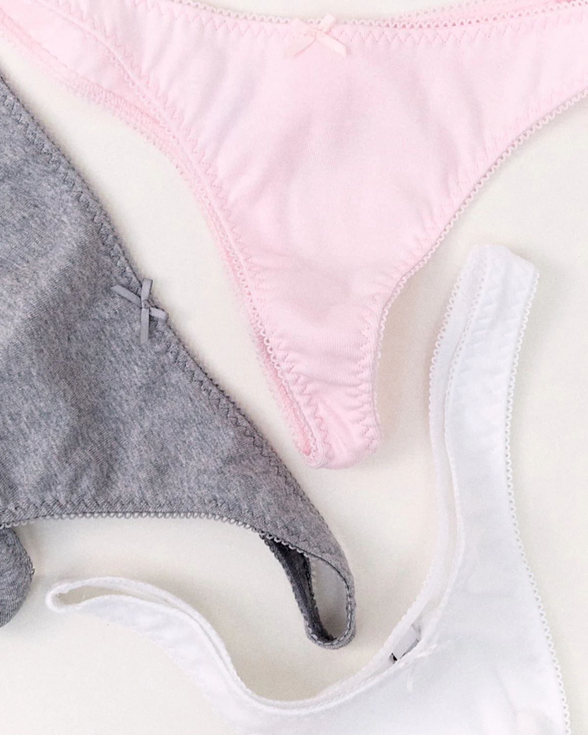The Thong 3 Pack: Cotton Jersey White, Grey & Baby Pink - Image 5